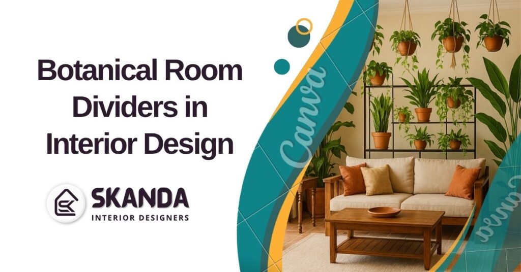 Indian living room with indoor plant screen and hanging greenery divider