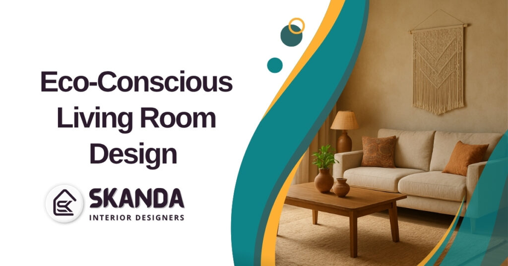 Eco-conscious Indian living room with natural materials and indoor plants