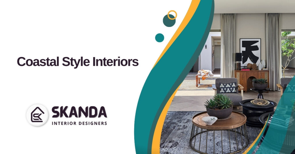 Coastal style Indian living room with airy white curtains, rattan furniture, and blue accents