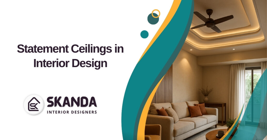 Indian living room with layered false ceiling featuring warm cove lighting