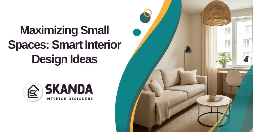 Small modern living room with multifunctional furniture and bright natural lighting.