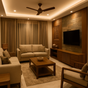 Modern 4 BHK living room by interior designers in Tirupati